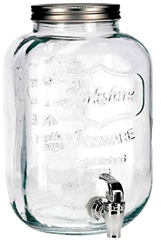 Tradineur - Tarro dispensador con grifo - Fabricado en Cristal Transparente - Capacidad de 3,8 Litros - Recipiente para servir agua, bebidas frías, refrescos - 25 x 14,5 cm