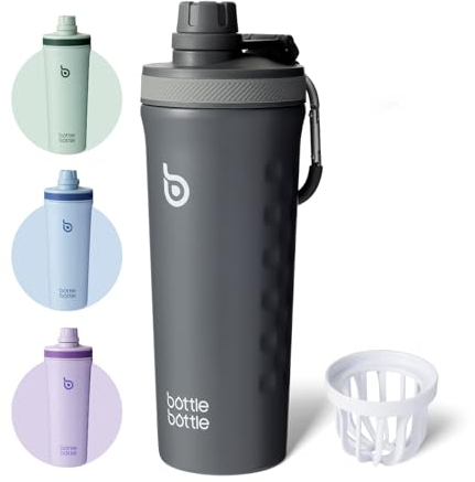 BOTTLE BOTTLE Borraccia termica da 760 ml, in acciaio inox, con frusta metallica, riutilizzabile, per palestra, colore grigio