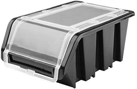 SimpleThing 20 Stück Stapelboxen mit Deckel Größe 100 x 155 x 70 mm Farbe Schwarz | Werkstatt Wandregal Sortierbox Stapelkiste