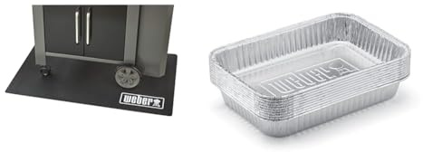 Weber 17897 Bodenmatte, Grillmatte, schwarz & 6415 Small 7-1/2-Inch-by-5-inch Aluminum Drip Pans, Set of 10