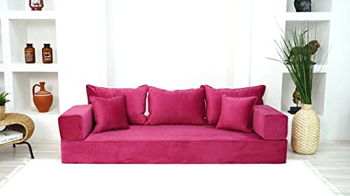 Rosa Bodencouch, Zweisitzer-Sofas, französisches Kissen, modernes Wohnzimmersofa, Fensterbank, Bodensofas, Rückenkissen (8''+ 4'' Dicke Sofa)