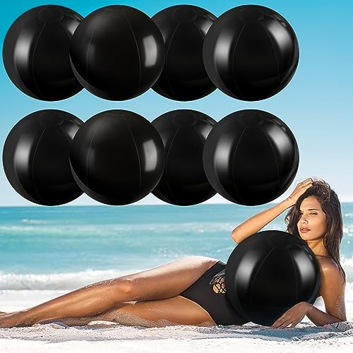 Sinmoe 8 Pieces Inflatable White Black Beach Balls Decorations Solid Swimming Pool Ball Floating Blow up Ball DIY Paint Craft for Pool Hawaii Luau Birthday Party(16 Inch,Black)