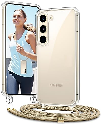 Vaykwo Handykette für Samsung Galaxy S23 6.1 Zoll Hülle mit Band - Necklace Handyhülle - Transparente Case zum Umhängen mit Kameraschutz und Bildschirmschutz - Golden