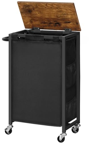 HOOBRO Carrello Porta Biancheria, Cesto Portabiancheria, con Coperchio e Manico, Sacchi Rimovibile di Tessuto Oxford, 43,4L, Marrone Vintage e Nero EBF24XY01G2
