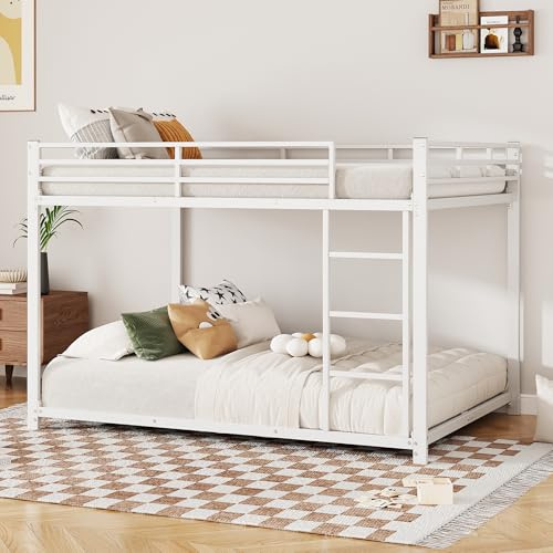 KecDuey Etagenbett 140 x 200cm mit rechtwinkliger Leiter, Kinderbett und Jugendbett mit Fallschutz,Metallrahmen,Eisenetagenbetten in klassischer Form (Weiß, 140 x 200cm)