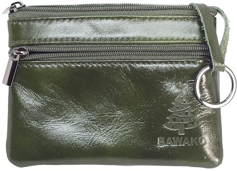 BAWAKO Étui à clés en cuir véritable édition spéciale, étui à clés pour femme, homme, enfant, porte-monnaie compact fait à la main spécial, vert, Weihnachtsbaum M, Poche pour carte d'identité