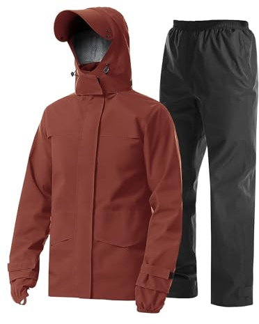 Coutyuyi Herren Regenanzug Wasserdichte Atmungsaktiver Leichter Regenmantel | Regenjacke und hose, Doppelvisier-Maske, 6 Lüftungslöcher, Netzfutter, Klett-Manschetten, für Freizeit, Golf, Wandern, Rad