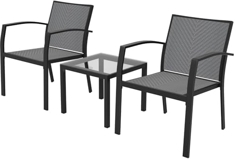 RANSENERS 3-Teilig Premium Balkonset Bistroset mit Metallrahmen und Polyrattan Sitzfläche für Garten Terrasse und Balkon (Grau)