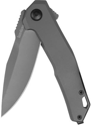 Kershaw Helitack Pocket Knife, Matte Gray Design, 3.26 Inch Stainless Steel Drop Point Blade, EDC with Assisted Opening, Contoured Steel Handle, Everyday Carry Pocket Knife for Men and Women