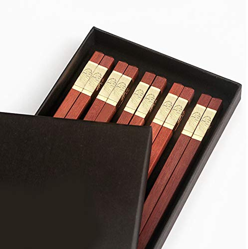 Set Regalo di Bacchette di Legno riutilizzabili con Custodia, Bacchette Lavabili in lavastoviglie, Bacchette quadrate in Legno Cinese, Bacchette di Legno Naturale, 5 Paia di Bacchette per principian