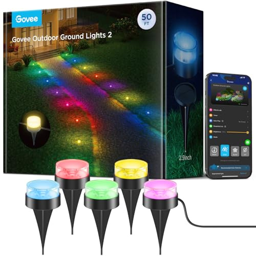 Govee Outdoor Ground Lights 2, 50ft Patio Decorations, 15 Pack RGBIC Pathway Lights with 100LM Warm White, IP67 Waterproof, 63 Scene Modes, Works with Alexa, Google Assistant