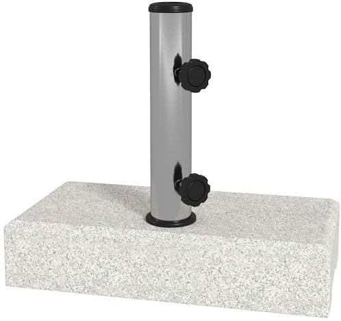 Outsunny Base per Ombrellone da Giardino 25kg per Pali da Ø32mm, Ø38mm e Ø48mm, Base Ombrellone in Granito e Acciaio Inox con Manopole Laterali e Maniglie, 45x22.5x40 cm, Grigia