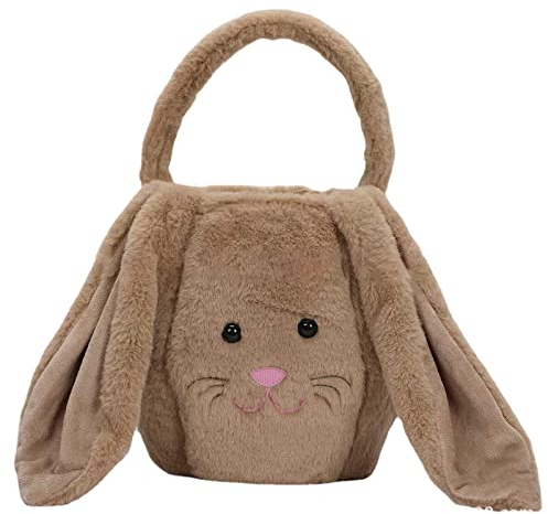 Osterkorb Kinder mit Henkel, Osterkörbchen Osterhasen, Ostertasche mit Ohren, Plüschkorb Osterhase zum Befüllen, Ostertaschen Hase Zum Befüllen,Osterdeko Osterkörbe Bastelsachen (Coffee, One Size)