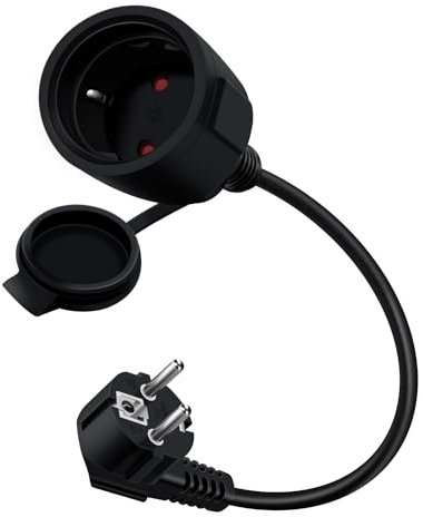 HuaLiSiJi Cable D'extension Schuko Coudé 16A 250V Mini Rallonge Electrique Rallonge électrique Courte Schuko 2 AC Prise IP44 pour Utilisation Extérieure ou Intérieure (Noir, 0.3m)