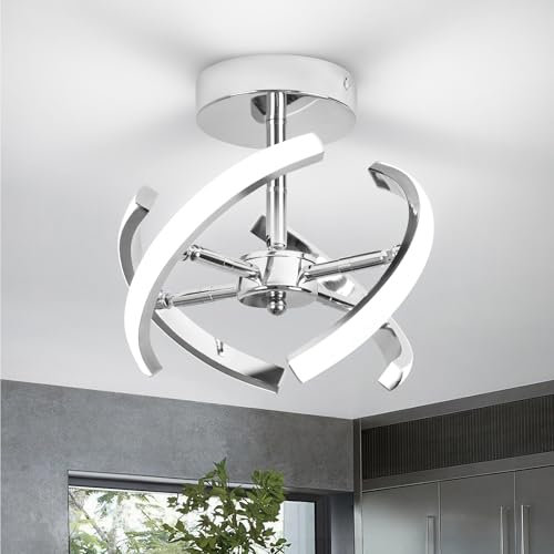 EIDISUNY LED Ceiling Light Elegant Curved Design Ceiling Lights Fixture with 4 LED Strips 22W for Hallway Office Bedroom Kitchen LivingRoom DiningRoom - Silver(Cool White Light 6000K)