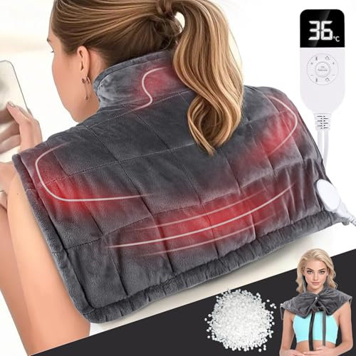 Almohadilla Electrica, Almohadilla Térmica Confort Cervical y Hombros, Doble Tejido Manta Electrica, Multitemporizador, 41 Temperaturas, 19 Función temporizador, 50X60 cm