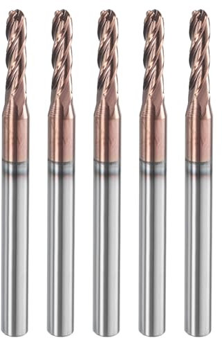 sourcing map 5 Pcs Ball Nose End Mill 4 Flute 3/32 Diameter 1/8 Shank Tungsten Carbide AlTiN Coated Spiral CNC Router Bits 3/8 Cutting Length Single End Ball for Carving Engraving Grinding