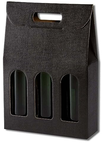 3er Flaschentragekarton, Weinkarton Seta, Schwarz, 34 x 26 x 9,5 cm, 30 Stück