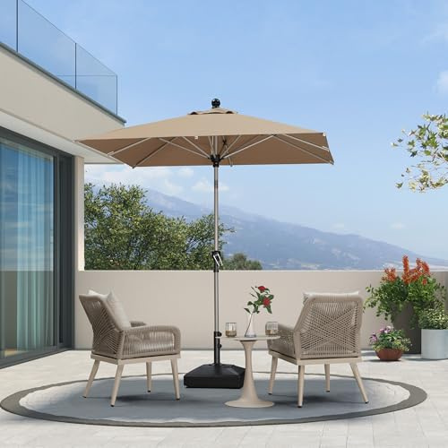 PURPLE LEAF Sonnenschirm Quadratisch 200 x 200 cm Kinckbar Gartenschirm mit Kurbel zum Öffnen Schließen Aluminium Marktschirm UV 50+ Tischschirm Waterdicht Mittelstockschirme für Gärten Market, Taupe