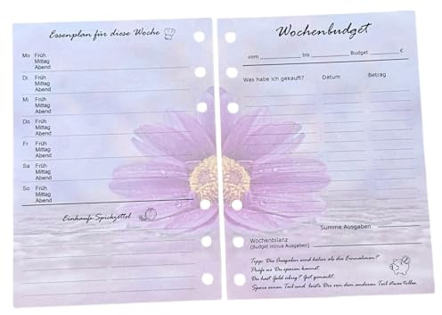 A6 Wochenbudget Ringbuch Einlagen Einleger von Fae, rosa Blumenmotiv, Essenplan, Planer, Organizer, Finanzen, Geld, Kostegeld einteilen, 20 Blatt für 20 Wochen, deutsch