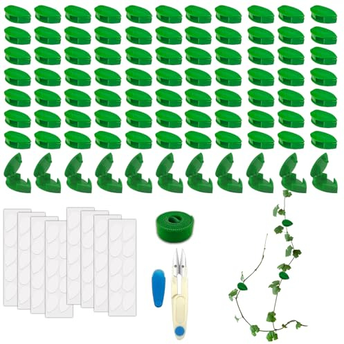 YFLeomry 80 Stück Pflanzenclips Wand,Grüne Ranken Pflanzenhalter Wand, Selbstklebende Pflanzen Clips Wand, Pflanzenclips für Kletterpflanzen für Gartenarbeit, Pflanzenstützung, Zur Wandbefestigung