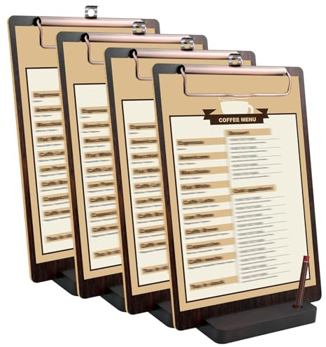 URbantin 4 Stück A5 Klemmbrett aus Holz,Menühalter aus Holz für Restaurants | Klemmbretter mit hölzerner Basis,Clipboard
