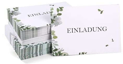 Donindis Schicke Einladungskarten in grünem, floralen Design für alle Anlässe - Packung mit 40 Karten & Umschlägen aus hochwertigem Kraftpapier mit Klebestreifen