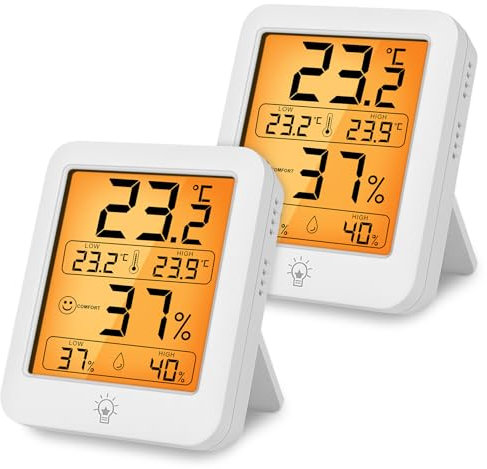 HOTUT 2 Pack Digital Room Thermometer Indoor Hygrometer, Digital Hygrometer with Max and Min Records for Temperature and Humidity, Temperature and Humidity Monitor for Home, Bedroom, Baby Room, Office