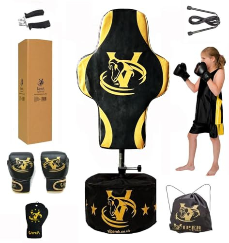 VIPER Kids Boxing Punch Bag Set – Free Standing Adjustable Height Junior Punching Bag with Gloves & Skipping Rope, Freestanding MMA Kickboxing Training Set for Children