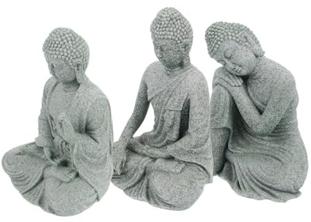 BATHVEVE Kleiner Buddha Statuen Aus Sandstein Chinesische Zen Skulpturen Für Meditation Und Feng Shui Dekorative Figuren Für Wohnzimmer Garten Und Eingangsbereich
