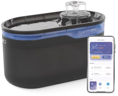 EMOS - GoSmart Katzenbrunnen 2,6 l mit Filtrationssytem - WLAN Pet Care Trinkbrunnen für Hund und Katze mit App - Trinkwasser Fontäne - Wasserbrunnen für Haustiere - Frischwasser-Spender - Grau