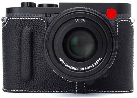 DBZZ Q3 Vintage Echtleder-Kameratasche für Leica Q3, handgefertigt, halbgewickelt, Schwarz