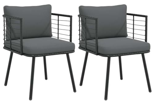 XINCXIN Gartenstühle 2 STK., Gartensessel Gartenstühle Terrassenstühle Korbsessel Geeignet für Terrace Pool Outdoor Garden mit Kissen Schwarz Poly Rattan