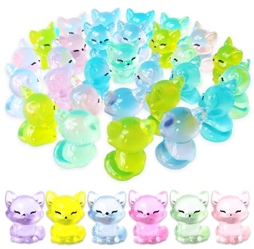 Zamety Mini Figurine Résine, Lot de 30 Petit Renard Lumineuses, 6 Couleurs | Mini Figurines d'animaux, Animaux Miniature, Résine Petit Renard pour Décoration de Jardin, Scènes de Micro Paysage
