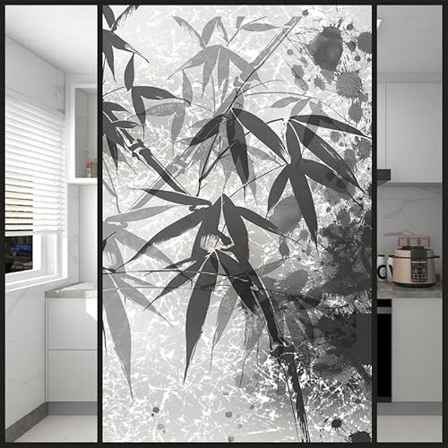 Fensterfolie Blickdicht Blatt Grau Bambus Milchglasfolie Sichtschutzfolie Fenster Wiederverwendbar Folie Fenster Sichtschutz Badezimmer Blickdichte Fensterfolie 40x60 cm