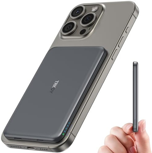 For Magsafe Power Bank, Ultra-Slim Wireless Portable Charger, 5000mAh Magnetic Power Bank Fast Charging with USB-C, Smartphones Battery Pack Compatible with iPhone 16/15/14/13/12 Series, Space Gray