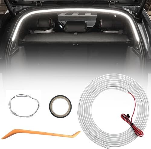 YOUYIKE 2M/Weißes Licht Auto Kofferraum Lichtstreifen mit Dynamischem Flowing Effekt - Licht Innenbeleuchtung Automatischer Sensor, IP65 Wasserdicht, CE/RoHS, Universell für alle 12V Fahrzeuge