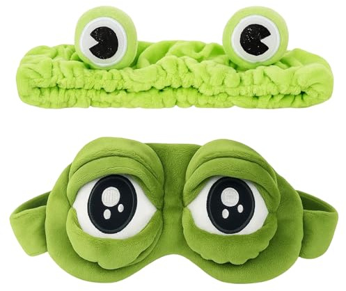 Schlafmaske Lustig, Schlafbrille Kinder, 2er Set Frosch Augenmaske mit Haarband, Bequeme Schlafmaske für Kinder und Frauen, Ideal für Reisen, Nickerchen und Spielzeit