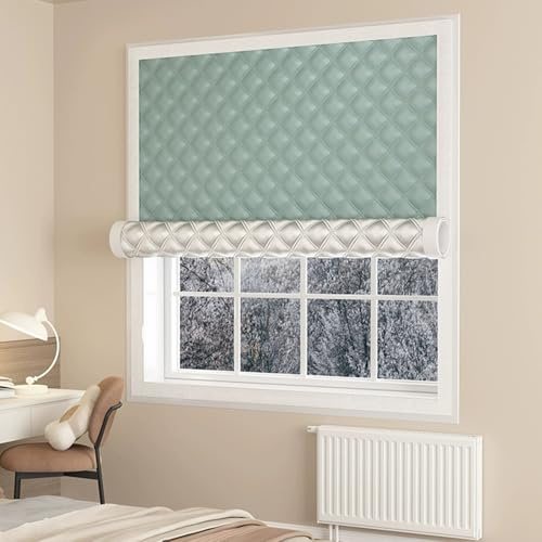 Film Isolant Thermique Fenetre Enrouleur, Rideau Occultant Thermiques sans Perçage 3 Couches pour L'hiver, Coupe-vent et Pare-soleil, pour Chambre, Grenier, Camping-car(Green,90x150cm/35x59in)