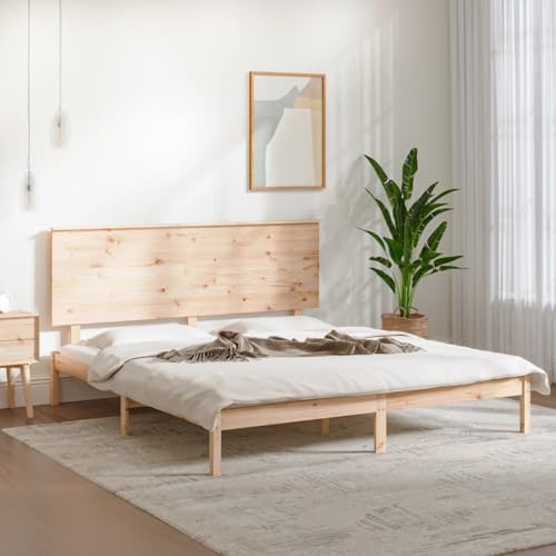 Gecheer Pine Wood Bed Frame with Comfortable Headboard - 5FT King Size (150 x 200 cm) - Solid Pine Wood, Sturdy Plywood Slat, Bedroom Furniture Model3104808