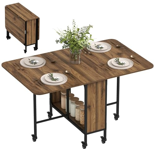 HOMCOM Table à Manger Pliante sur roulettes, 130 x 80 x 74 cm, Marron