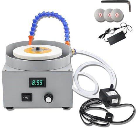 Smerigliatrice da banco a umido 24V, levigatrice elettrica con 3 dischi diamantati, velocità regolabile da 0 a 2000 giri/min, rotazione bidirezionale, display a LED per la tensione