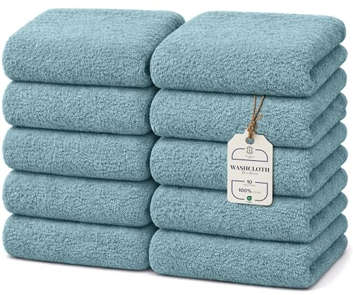 HomeBurg CORE 10-Piece Cotton Washcloths for Bathroom and Kitchen | Value Pack, Soft, Absorbent, Compact, Lightweight, Portable, Minimalist, 30 x 30cm, Soft Teal