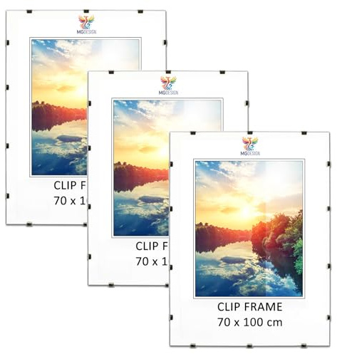 MG Design Cliprahmen Set 3 Stück in 70 x 100 cm – Rahmenlose Bilderrahmen mit Acrylglas & HDF-Rückwand für Fotos, Poster & Puzzle, vertikal & horizontal