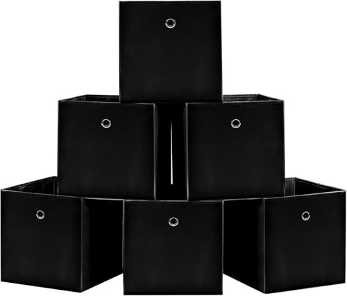 ARATERVIO 6er Faltboxen 32x32x32 cm – Stoff Aufbewahrungsboxen mit Griffloch, Faltbare Würfelboxen für Kallax Regal, Raumteiler, Kinderzimmer, Büro & Haushalt Organisation (Schwarz)