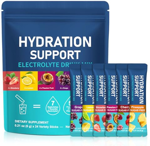 Electrolyte Powder Packets, Hydration Sachets Packed with Vitamins, Rehydration Sachets with Electrolytes, Workout & Energy Recovery, Rapid Hydration, Zero Sugar, 24 Sticks
