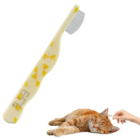 Andiker Liten hundkam och kattkam, fina tänder rundad metallkam med ergonomiskt handtag, praktisk husdjurskam för hundar och katter för pälsvård (gul)