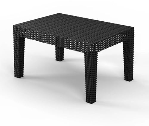 URBNLIVING Rattan Effect Garden Tea Table Outdoor Plastic Bistro Coffee Table for Patio, Balcony & Garden, Lightweight & Durable Side Table - Black