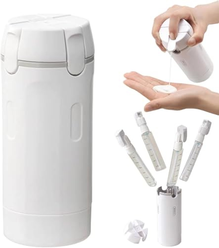 EHOTER Flacons Distributeurs De Voyage 4 En 1 Pour Articles De Toilette, Flacons De Voyage Rechargeables Et Étanches Avec Echelle Et Etiquette Pour Shampooing Lotion Après-shampoing Et Crème (Blanc)