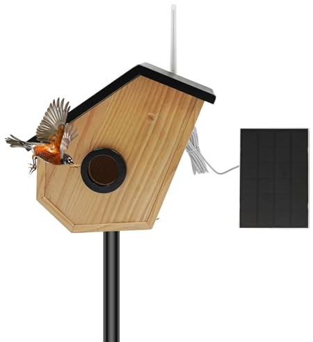 Vogelhaus mit Kamera und Solar Panel, Nistkasten Kamera mit KI-Vogelerkennung, IP65 wetterfest, HD-Nachtsicht, 4400mAh Akku, für Garten, Balkon